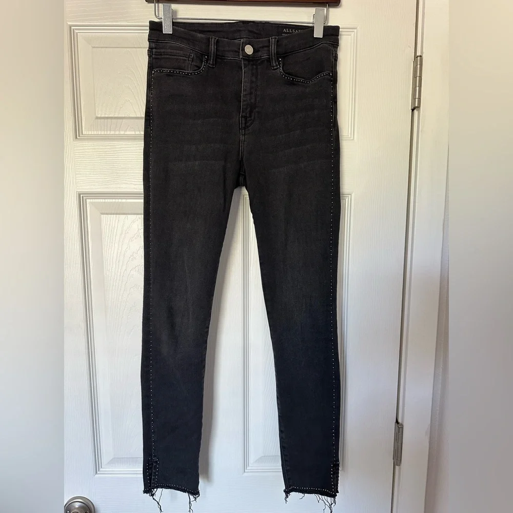ALLSAINTS Grace Studded Ankle Skinny Jeans in Washed Black - Picture 2 of 6
